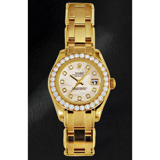 80298 Rolex Pearlmaster 29mm Mother Of Pearl Yellow Gold Ladies Watch