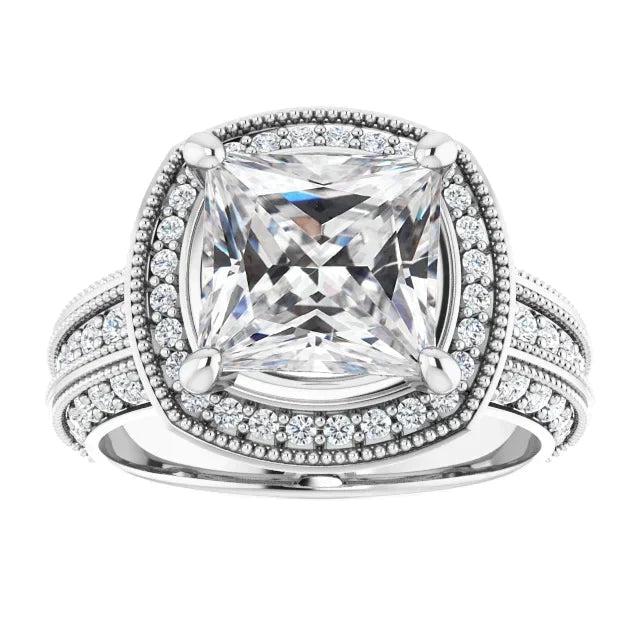 8 Carat Halo Princess Real Diamond Wedding Ring