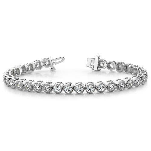 8 Carat Round Real Bezel Diamond Bracelet White Gold Jewelry