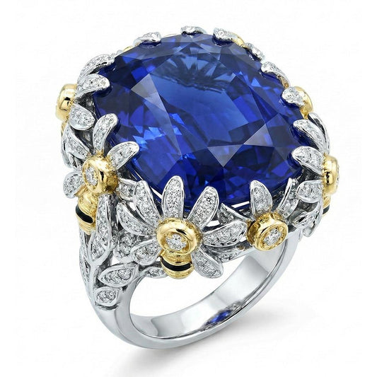 IGI CERTIFIED 8 Carat Two Tone Sapphire Engagement Ring