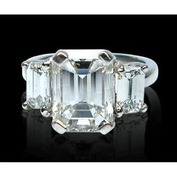 8 Carats Emerald Real Diamonds Three Stone Ring White Gold 14K New