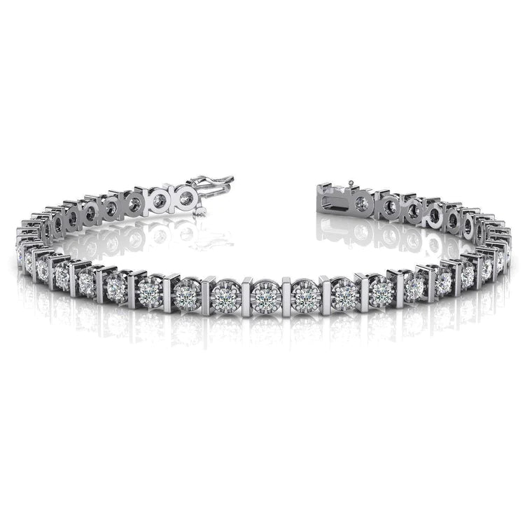 8 Carats Prong Set Round Cut Natural Diamonds Tennis Bracelet Gold White 14K