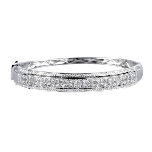 8 Carats Real Princess & Round Cut Diamond Bangle White Gold