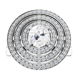 8 Carats Triple Halo Ring Real Old Cut Natural Earth Mined Diamonds Prong Set 14K White Gold