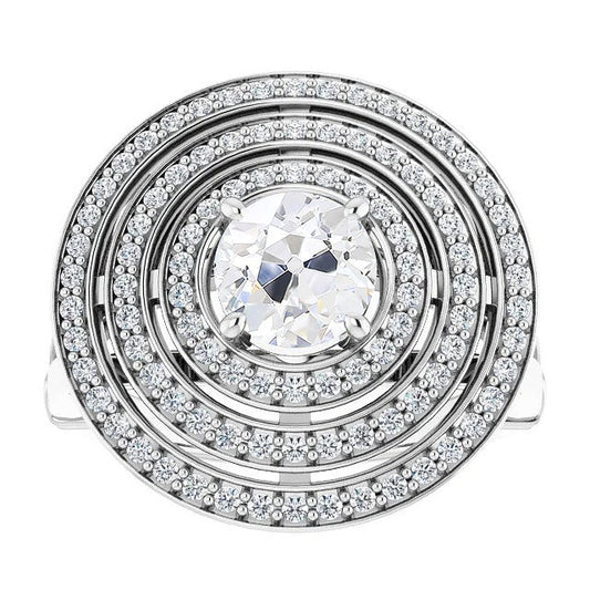 8 Carats Triple Halo Ring Real Old Cut Diamonds Prong Set 14K White Gold