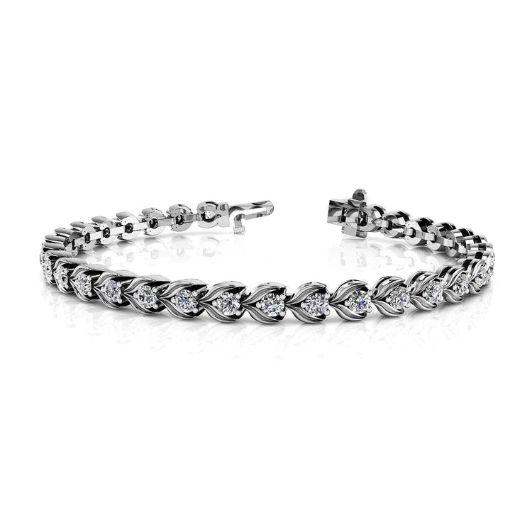 8 Ct Prong Set Round Lab Grown Diamond Flower Link Tennis Bracelet Gold White