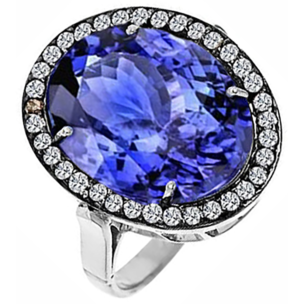 9.01 Carat Oval Tanzanite And Natural Earth Mined Diamonds Wedding Ring Gold White 14K