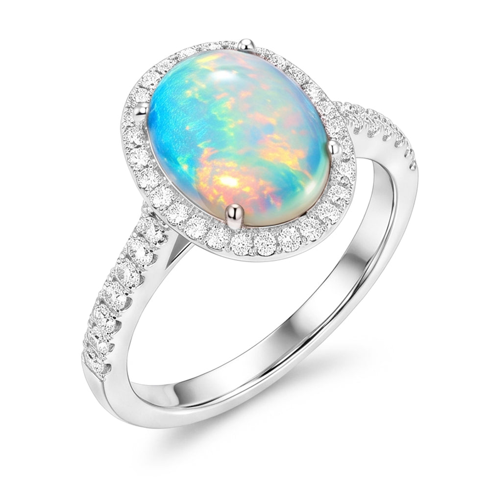 9.40 Ct Big Opal And Natural Earth Mined Diamond ( Not Lab Grown )s Anniversary Ring White Gold 14K