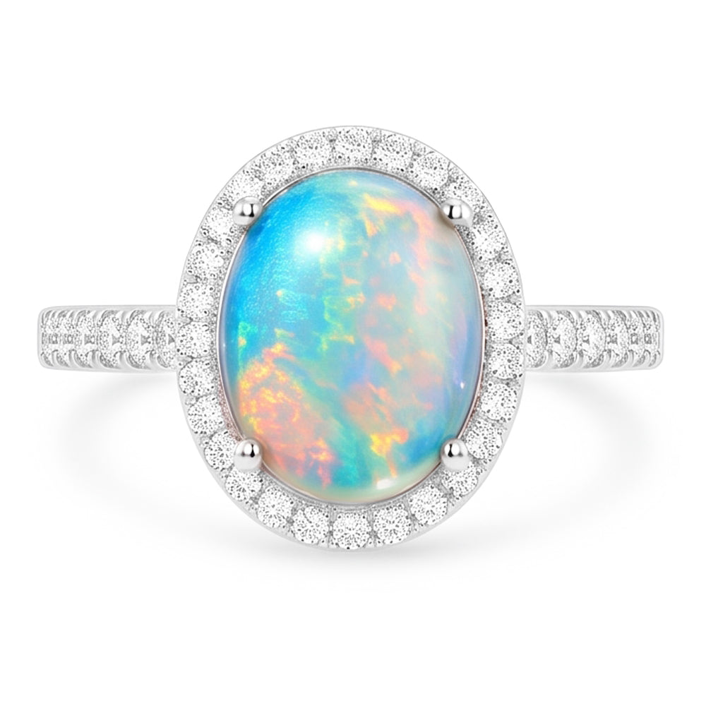 9.40 Ct Big Opal And Natural Earth Mined Diamond ( Not Lab Grown )s Anniversary Ring White Gold 14K