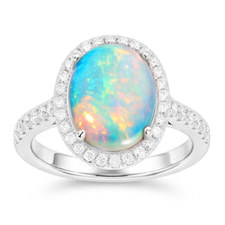 9.40 Ct Big Opal And Natural Earth Mined Diamond ( Not Lab Grown )s Anniversary Ring White Gold 14K