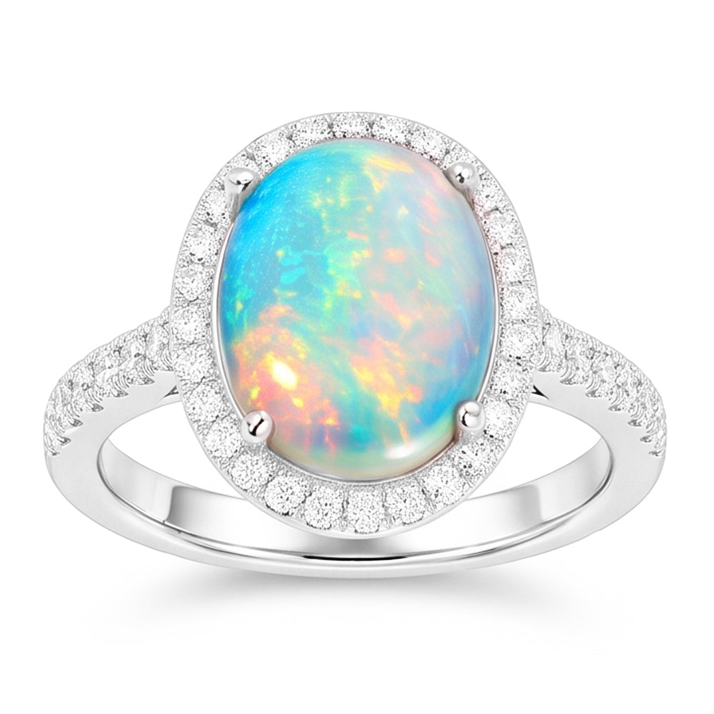9.40 Ct Big Opal And Natural Earth Mined Diamond ( Not Lab Grown )s Anniversary Ring White Gold 14K