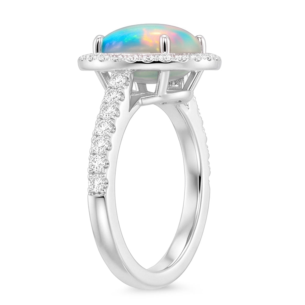 9.40 Ct Big Opal And Natural Earth Mined Diamond ( Not Lab Grown )s Anniversary Ring White Gold 14K