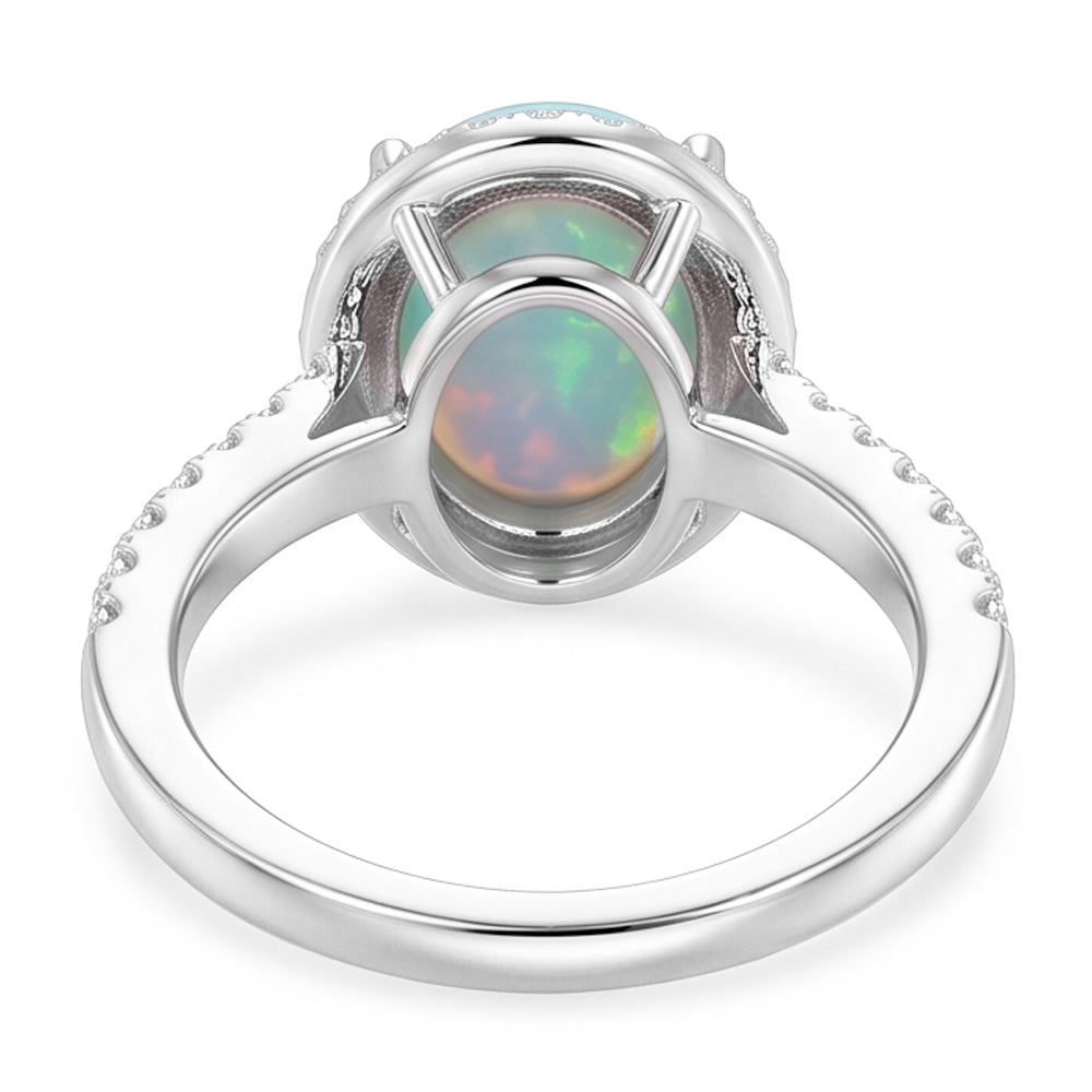 9.40 Ct Big Opal And Natural Earth Mined Diamond ( Not Lab Grown )s Anniversary Ring White Gold 14K