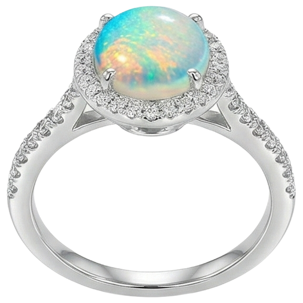 9.40 Ct Big Opal And Natural Earth Mined Diamond ( Not Lab Grown )s Anniversary Ring White Gold 14K