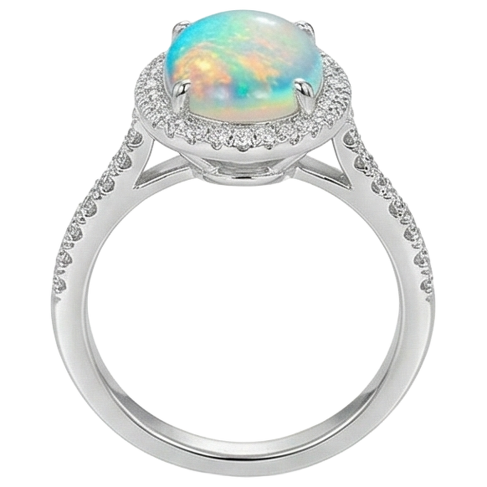 9.40 Ct Big Opal And Natural Earth Mined Diamond ( Not Lab Grown )s Anniversary Ring White Gold 14K