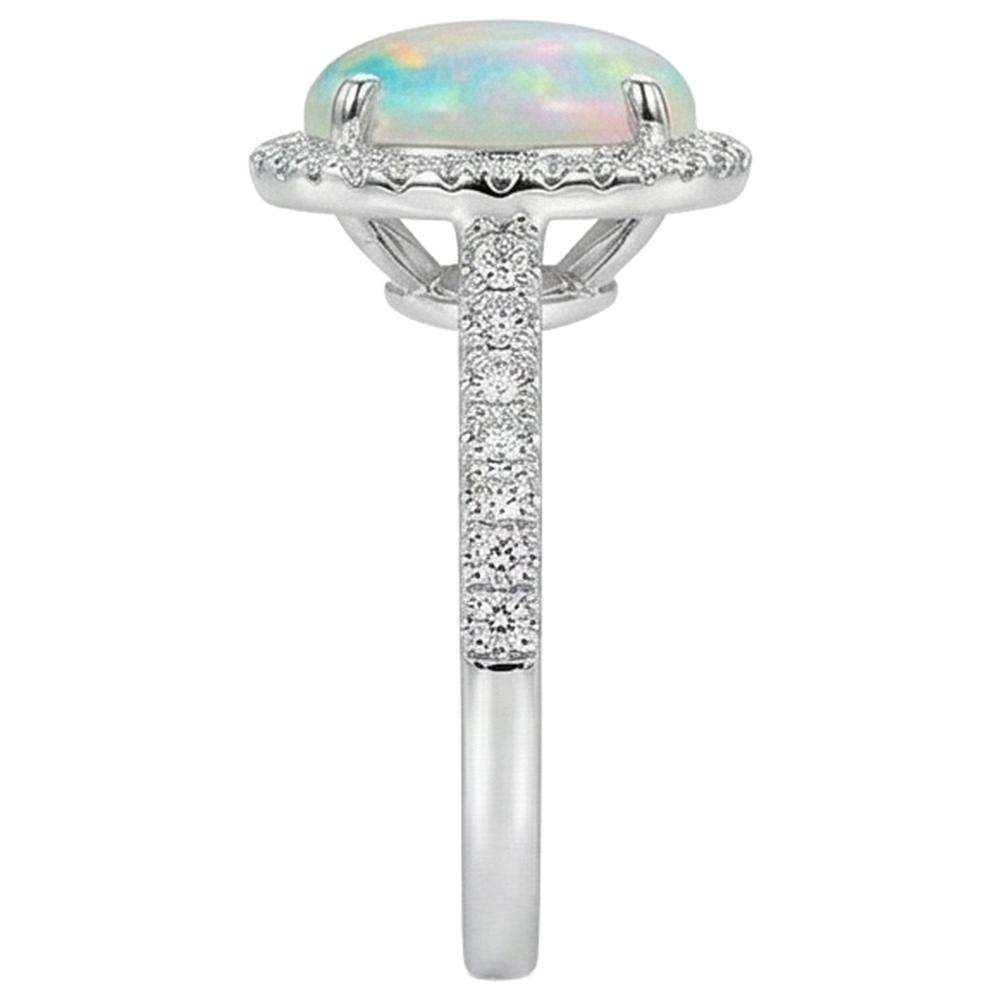 9.40 Ct Big Opal And Natural Earth Mined Diamond ( Not Lab Grown )s Anniversary Ring White Gold 14K