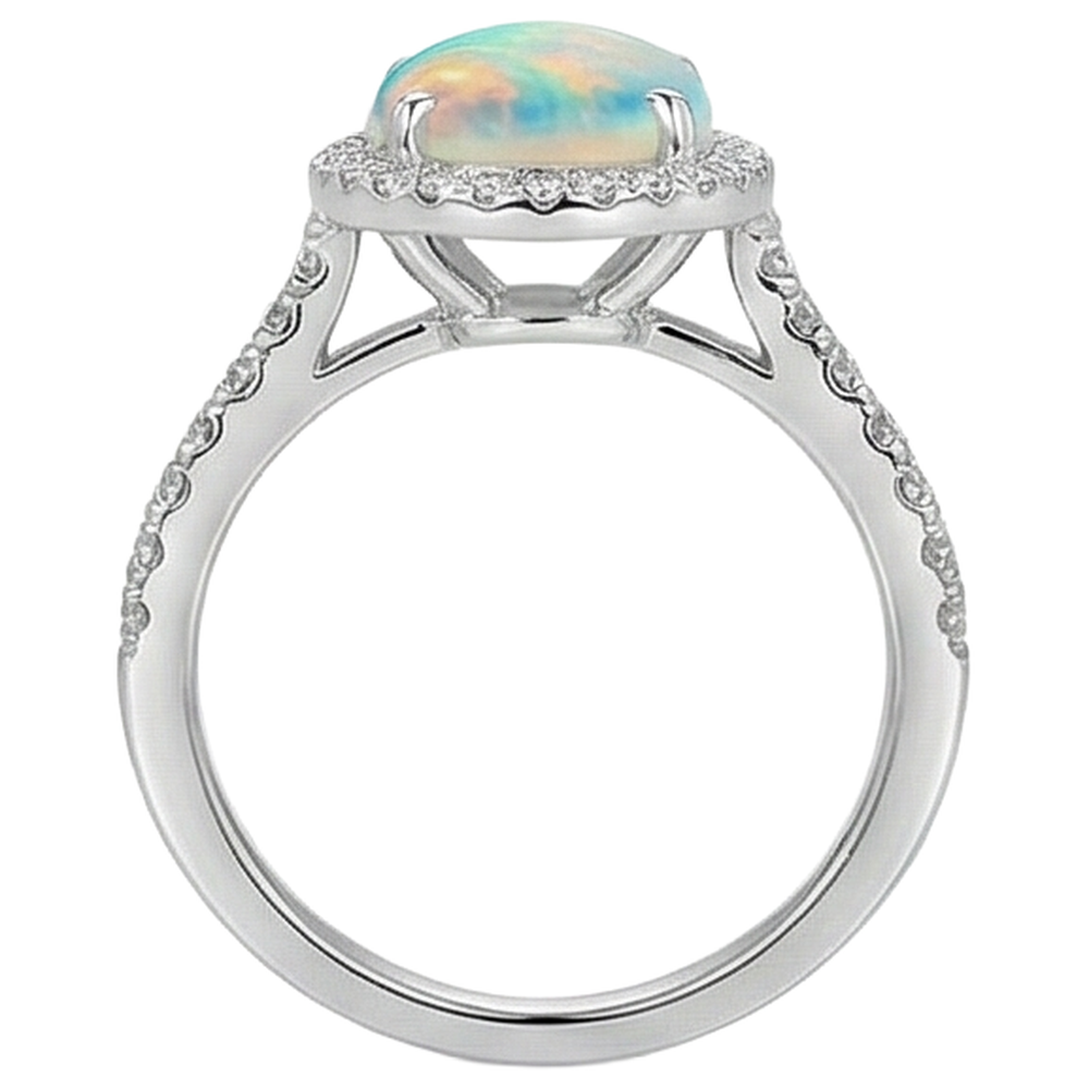 9.40 Ct Big Opal And Natural Earth Mined Diamond ( Not Lab Grown )s Anniversary Ring White Gold 14K