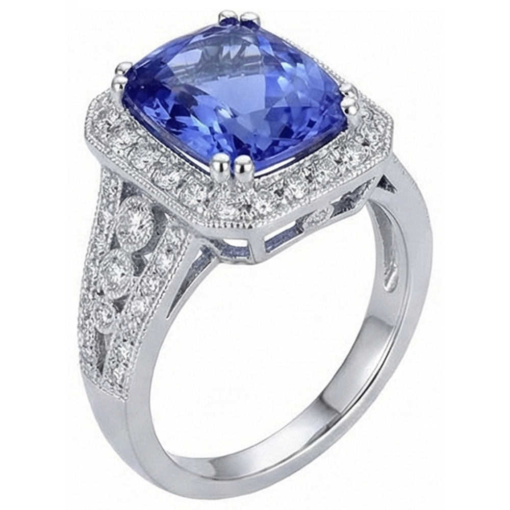 natural round tanzanite 9.50ct ring close up detail