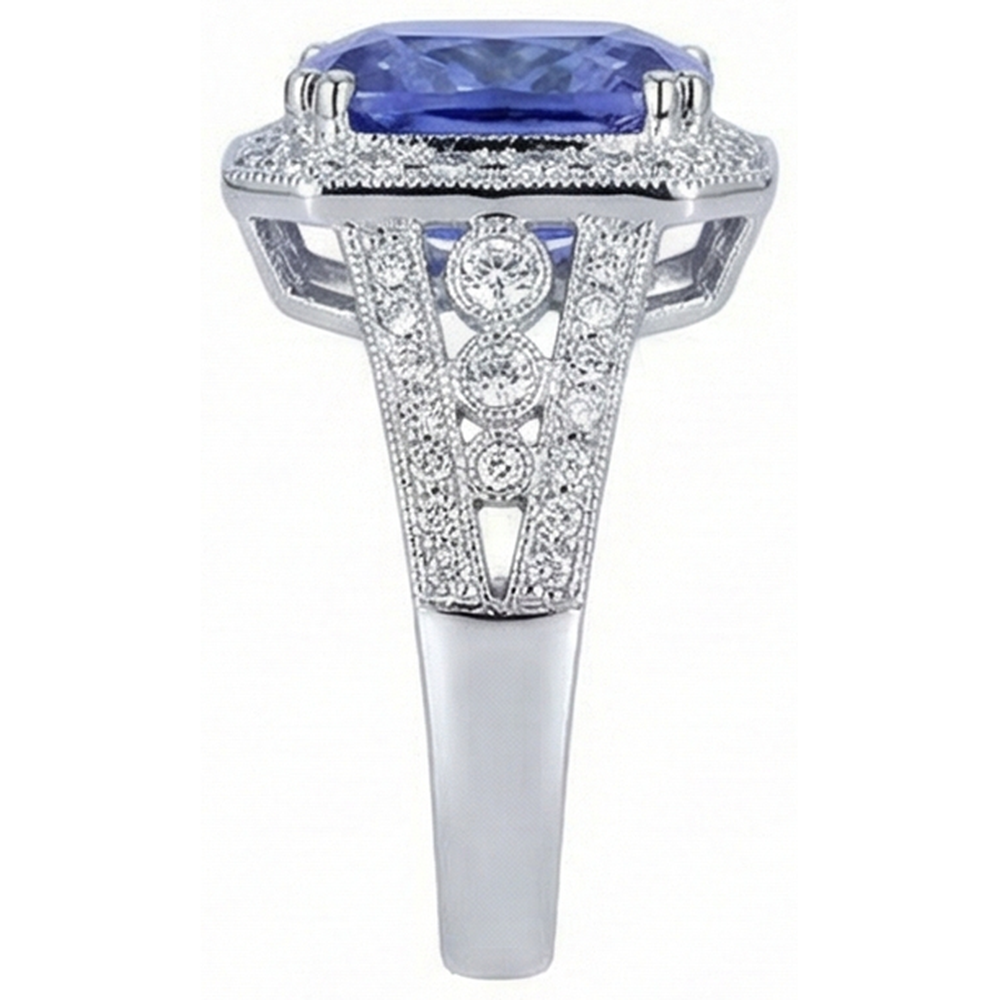 natural round tanzanite 9.50ct ring on white background