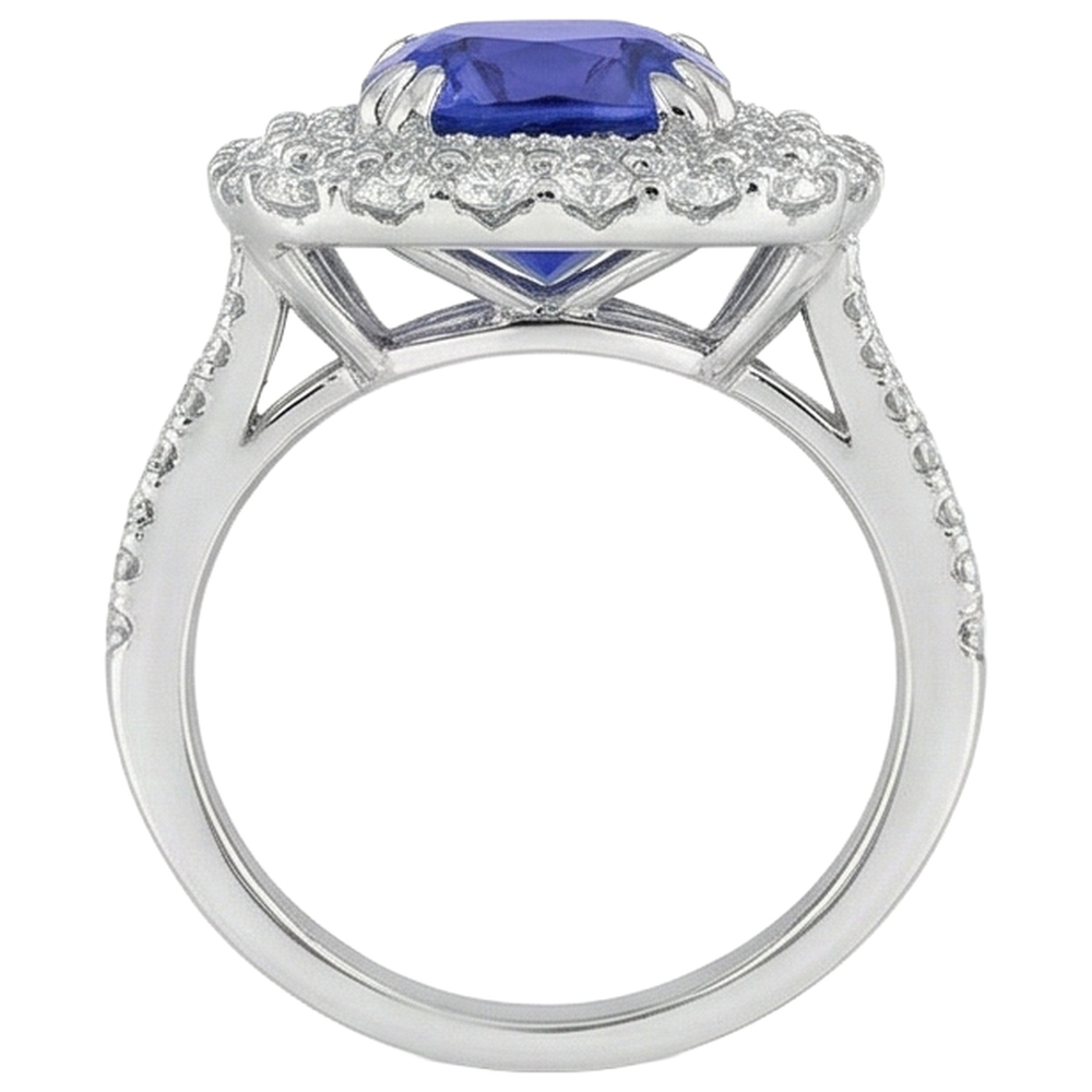natural round tanzanite 9.50ct ring on white background