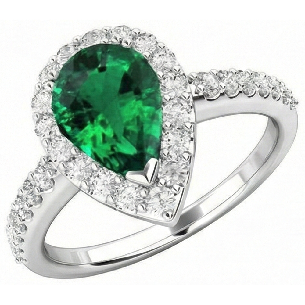 9.50 Ct Green Emerald And Natural Earth Mined Diamond ( Not Lab Grown )s Wedding Ring 14K White Gold