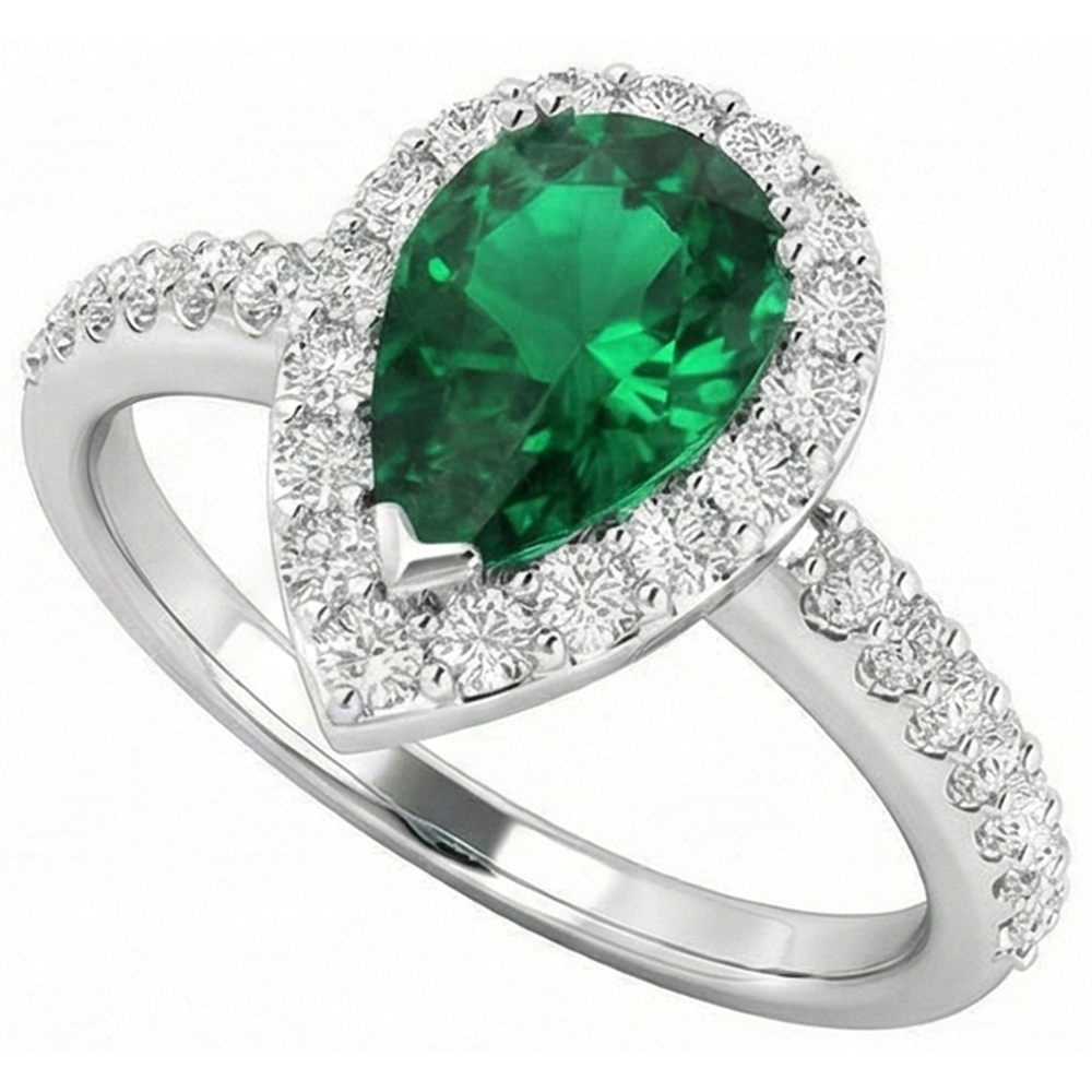 9.50 Ct Green Emerald And Natural Earth Mined Diamond ( Not Lab Grown )s Wedding Ring 14K White Gold