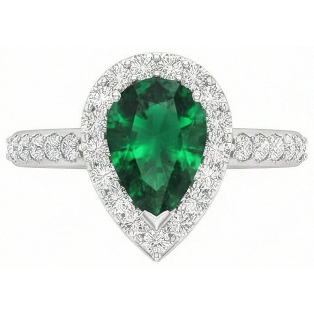 9.50 Ct Green Emerald And Natural Earth Mined Diamond ( Not Lab Grown )s Wedding Ring 14K White Gold