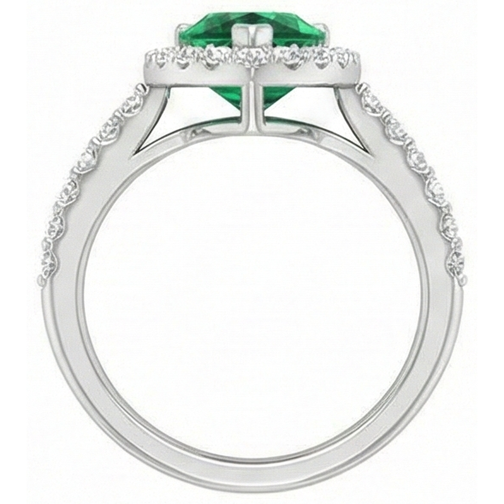 9.50 Ct Green Emerald And Natural Earth Mined Diamond ( Not Lab Grown )s Wedding Ring 14K White Gold