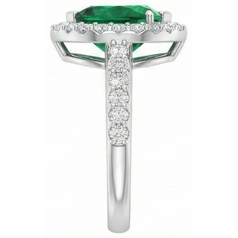 9.50 Ct Green Emerald And Natural Earth Mined Diamond ( Not Lab Grown )s Wedding Ring 14K White Gold
