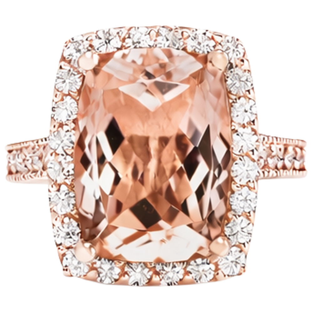 9.50 Ct Halo Morganite With Natural Earth Mined Diamond ( Not Lab Grown )s Wedding Ring Rose Gold