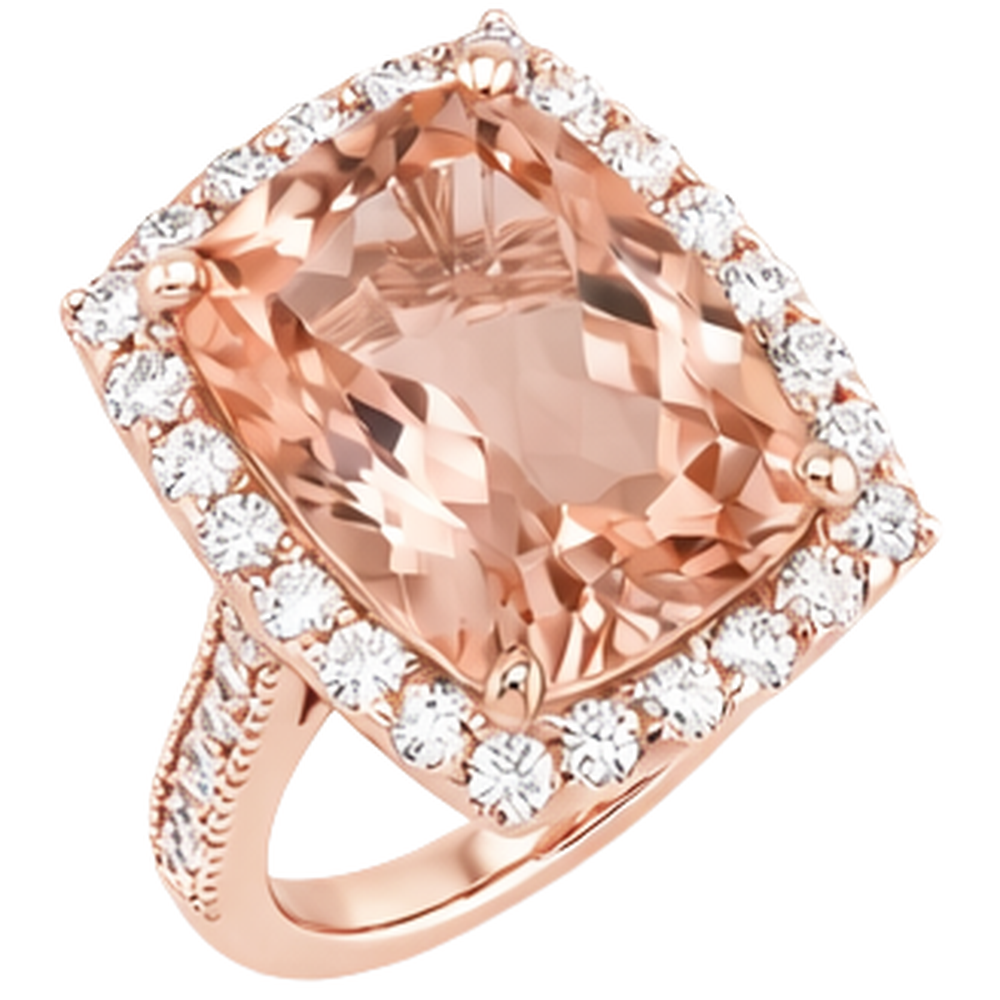 9.50 Ct Halo Morganite With Natural Earth Mined Diamond ( Not Lab Grown )s Wedding Ring Rose Gold
