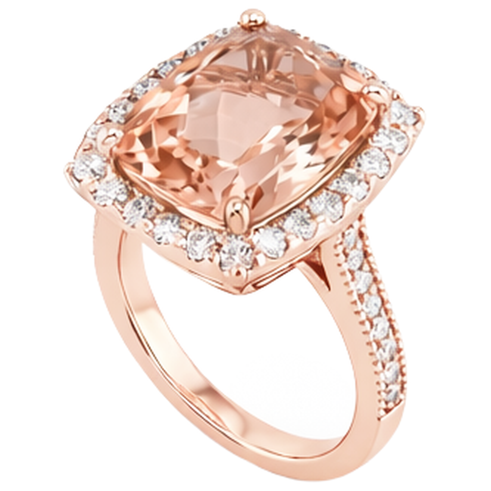 9.50 Ct Halo Morganite With Natural Earth Mined Diamond ( Not Lab Grown )s Wedding Ring Rose Gold