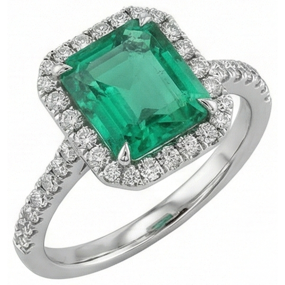 9.65 Ct Big Green Emerald And Small Natural Earth Mined Diamond ( Not Lab Grown )s Wedding Ring White Gold