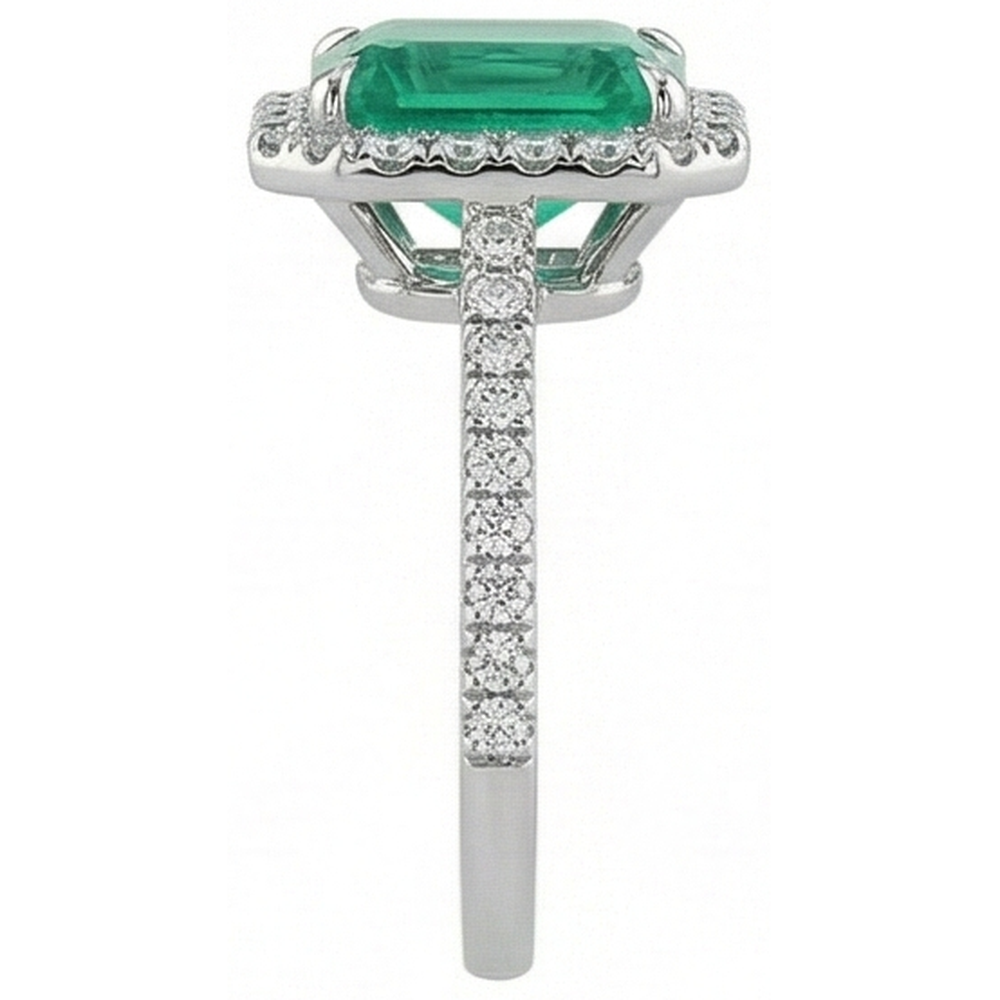 9.65 Ct Big Green Emerald And Small Natural Earth Mined Diamond ( Not Lab Grown )s Wedding Ring White Gold