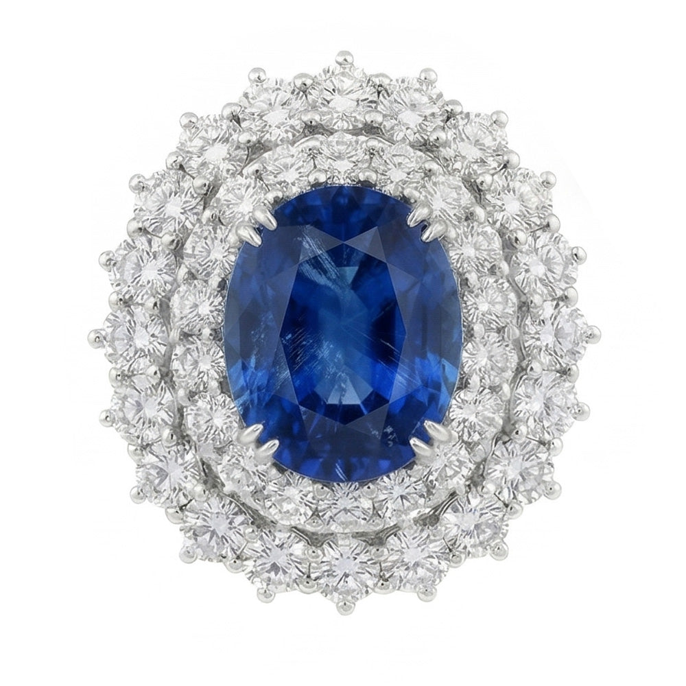 9.75 Ct Sri Lanka Blue Sapphire Natural Earth Mined Diamond ( Not Lab Grown )s Anniversary Ring White Gold