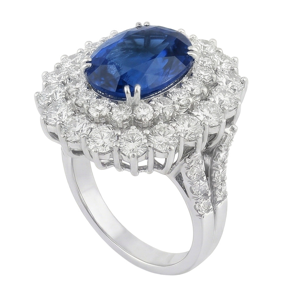 9.75 Ct Sri Lanka Blue Sapphire Natural Earth Mined Diamond ( Not Lab Grown )s Anniversary Ring White Gold