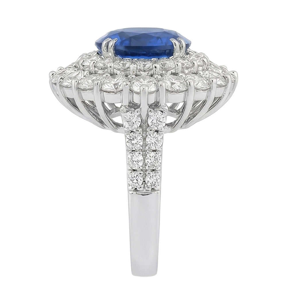 9.75 Ct Sri Lanka Blue Sapphire Natural Earth Mined Diamond ( Not Lab Grown )s Anniversary Ring White Gold