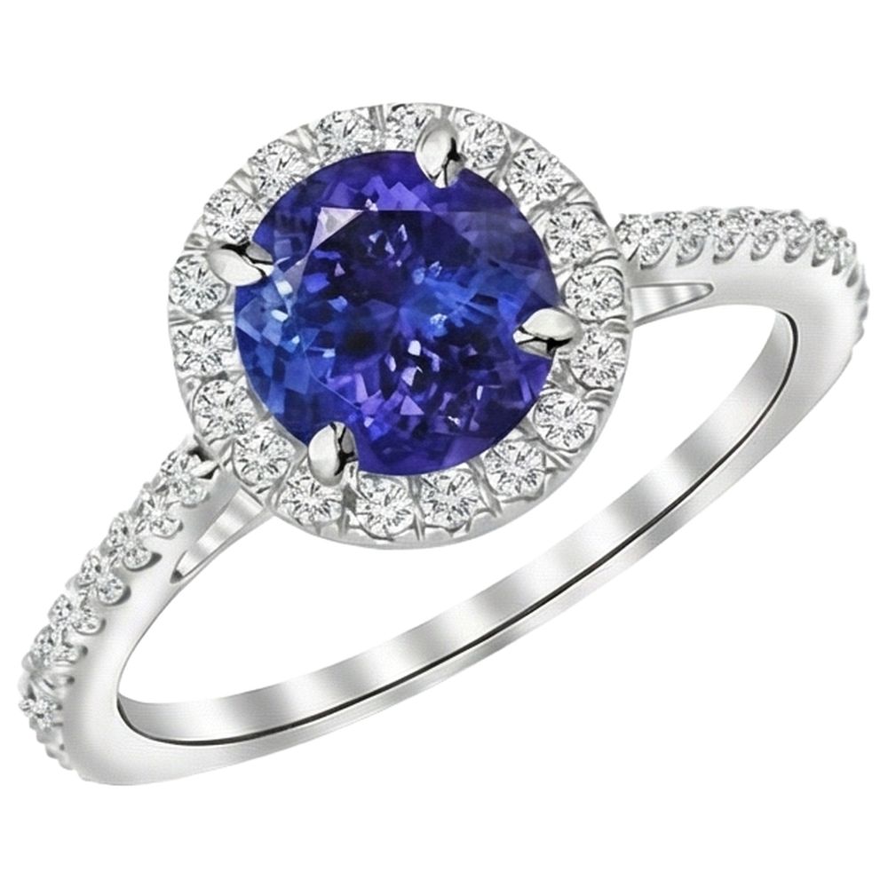 natural round tanzanite 9.85ct ring side angle