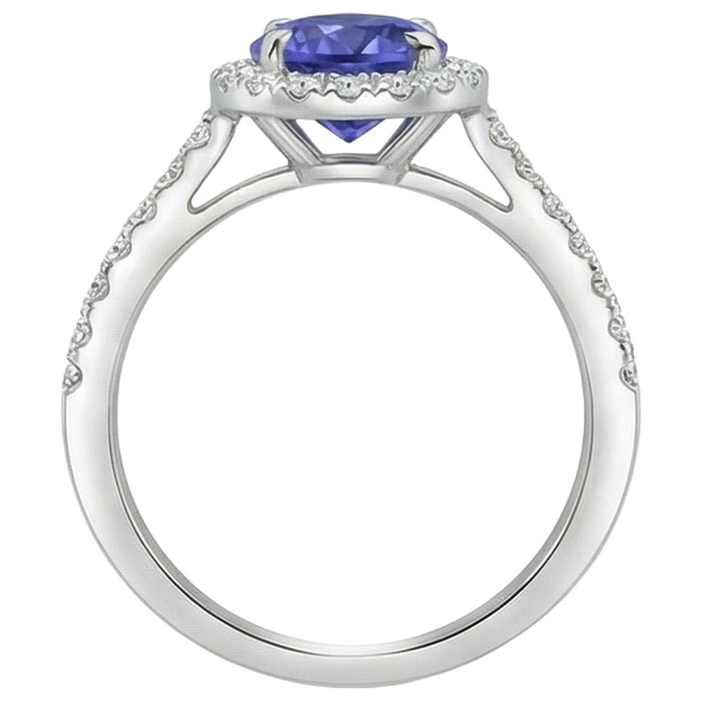 natural round tanzanite 9.85ct ring on white background