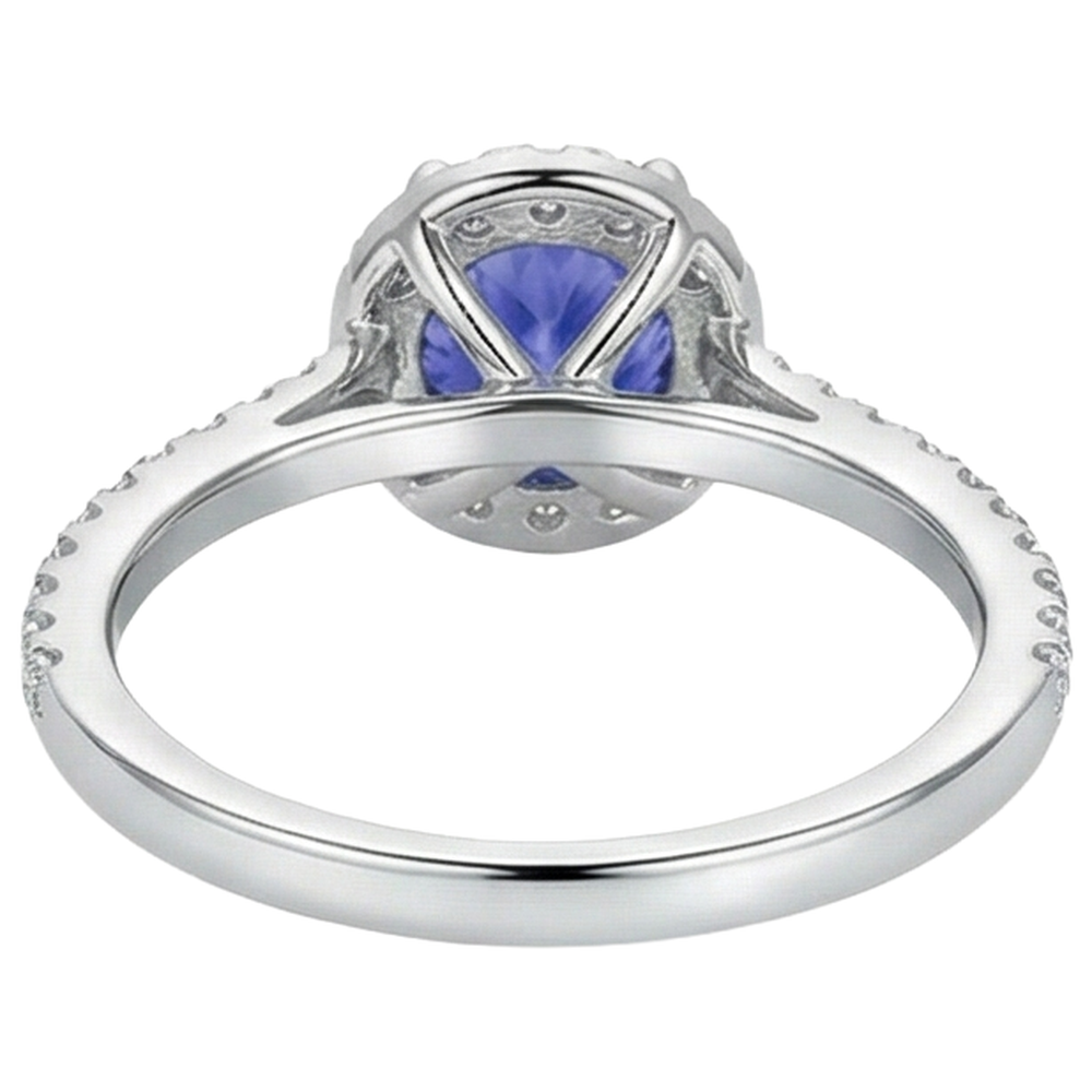 natural round tanzanite 9.85ct ring with diamond accents