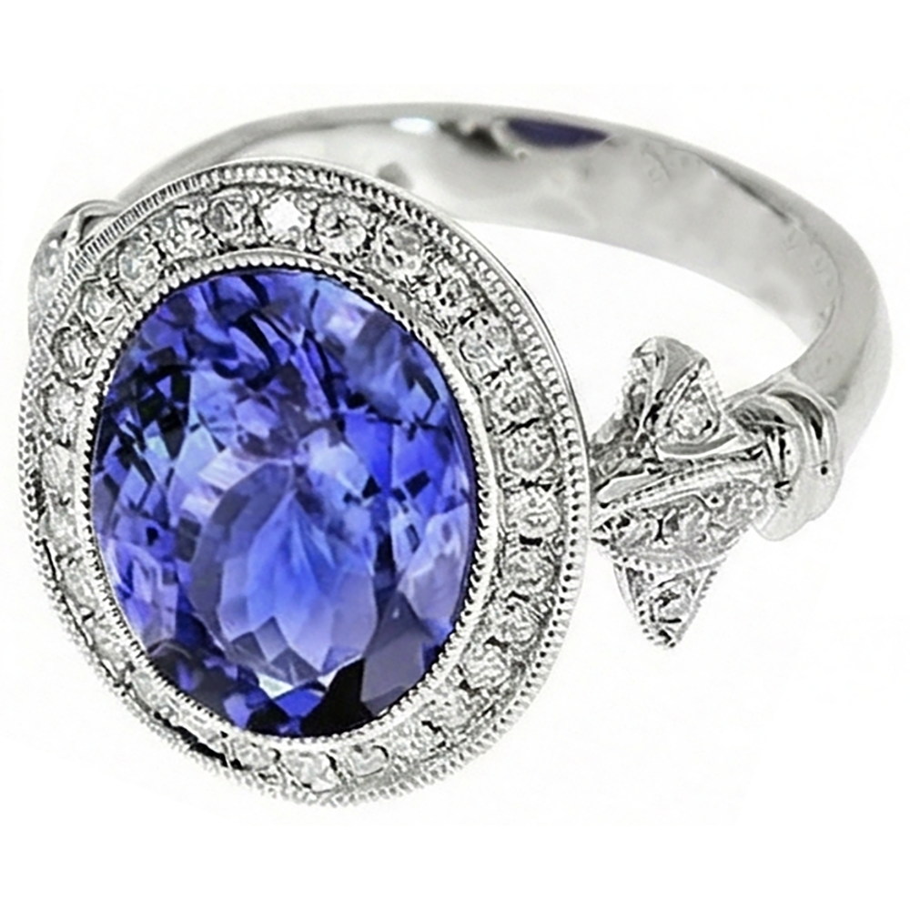 9 Carat Tanzanite Fancy Ring With Small Natural Earth Mined Diamond ( Not Lab Grown ) s White Gold 14K