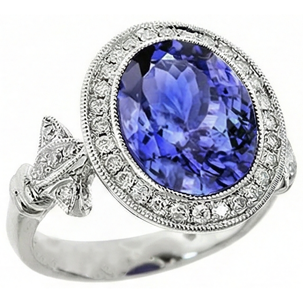 9 Carat Tanzanite Fancy Ring With Small Natural Earth Mined Diamond ( Not Lab Grown ) s White Gold 14K