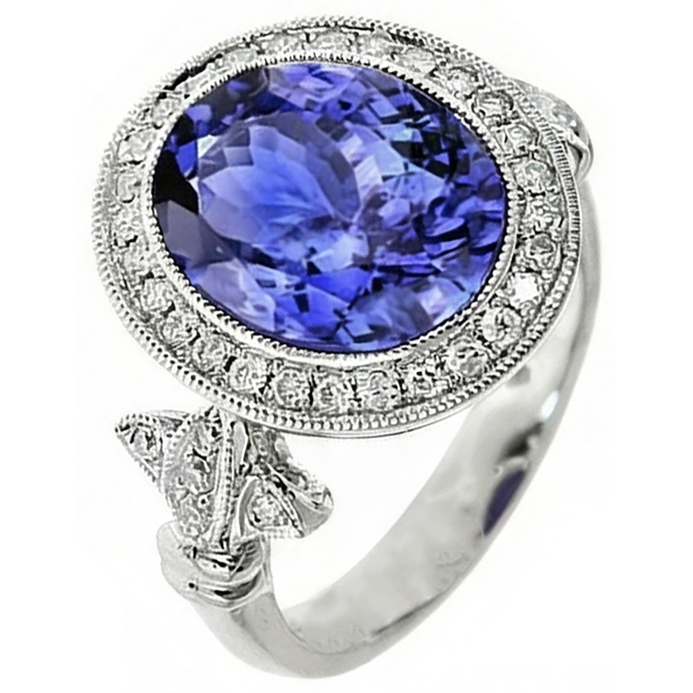 9 Carat Tanzanite Fancy Ring With Small Natural Earth Mined Diamond ( Not Lab Grown ) s White Gold 14K