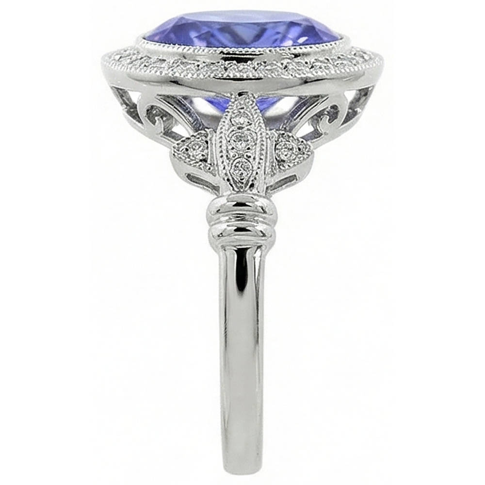 9 Carat Tanzanite Fancy Ring With Small Natural Earth Mined Diamond ( Not Lab Grown ) s White Gold 14K