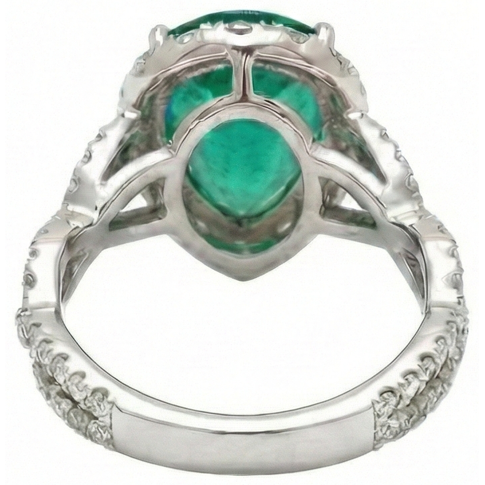 9 Carats Pear Cut Green Emerald Natural Earth Mined Diamond ( Not Lab Grown ) Engagement Ring White Gold 14K