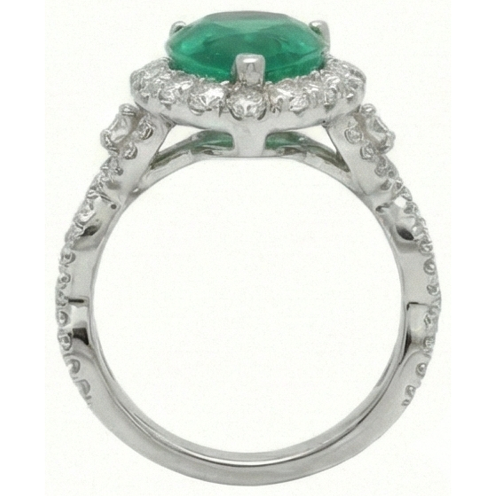 9 Carats Pear Cut Green Emerald Natural Earth Mined Diamond ( Not Lab Grown ) Engagement Ring White Gold 14K
