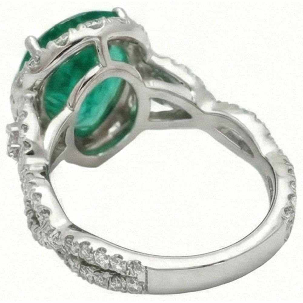 9 Carats Pear Cut Green Emerald Natural Earth Mined Diamond ( Not Lab Grown ) Engagement Ring White Gold 14K
