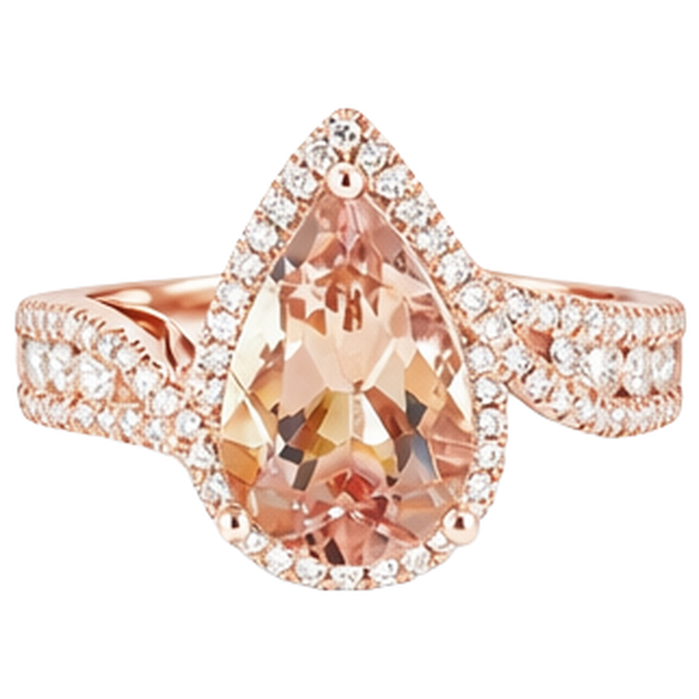 natural round morganite 9ct ring close up detail