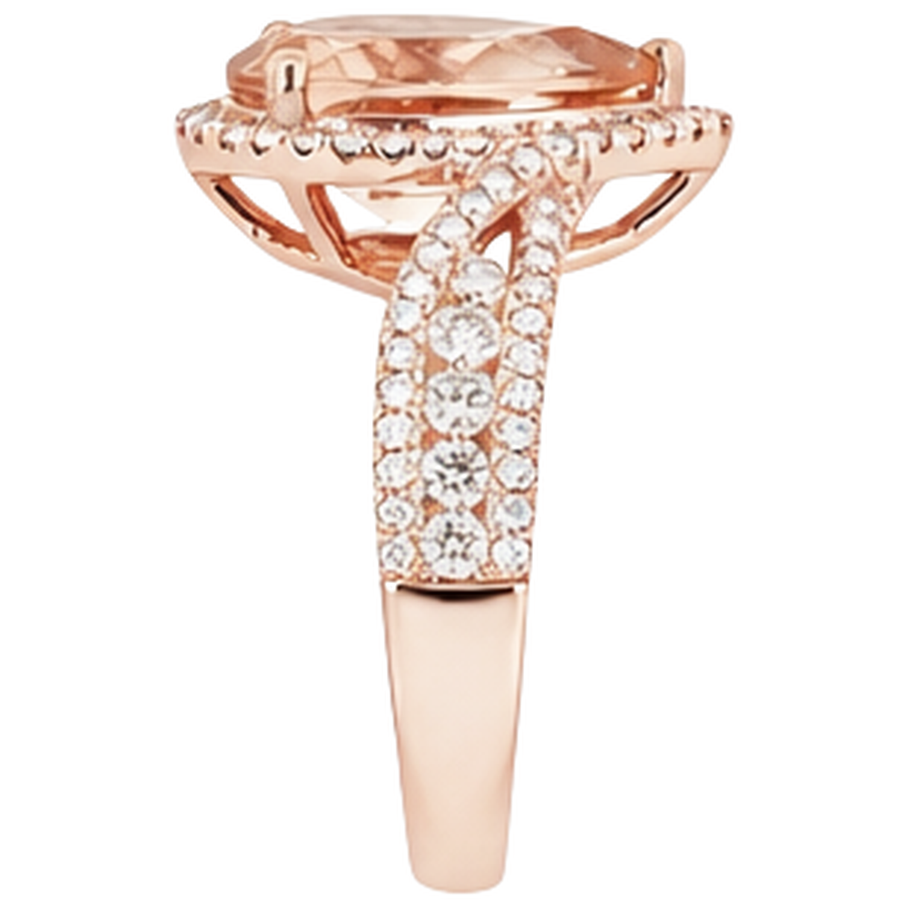 natural round morganite 9ct ring on white background