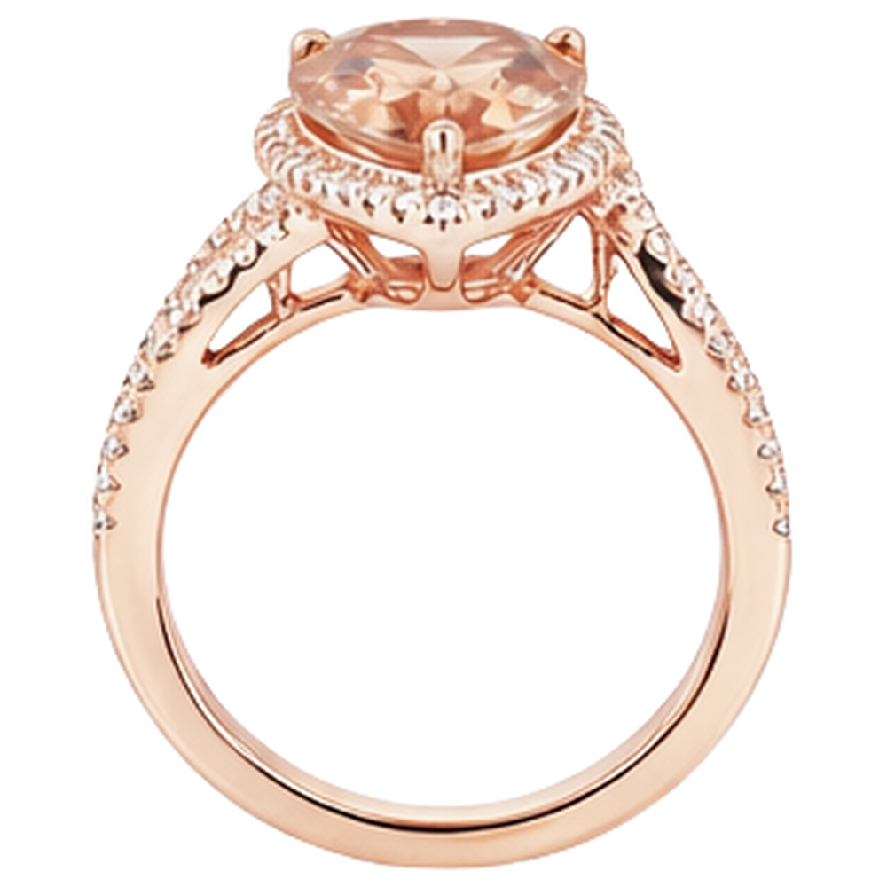 natural round morganite 9ct ring with diamond accents